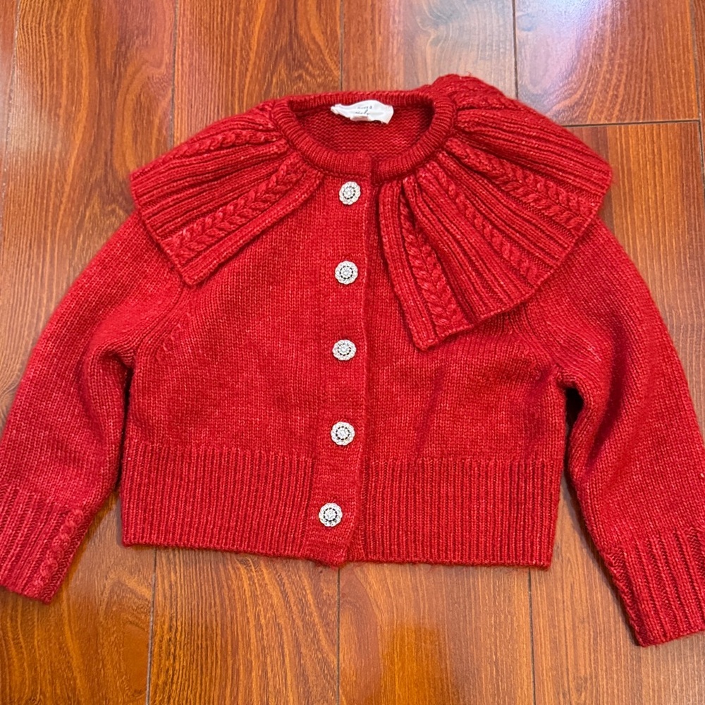 Red Button-Up Sweater with Collar